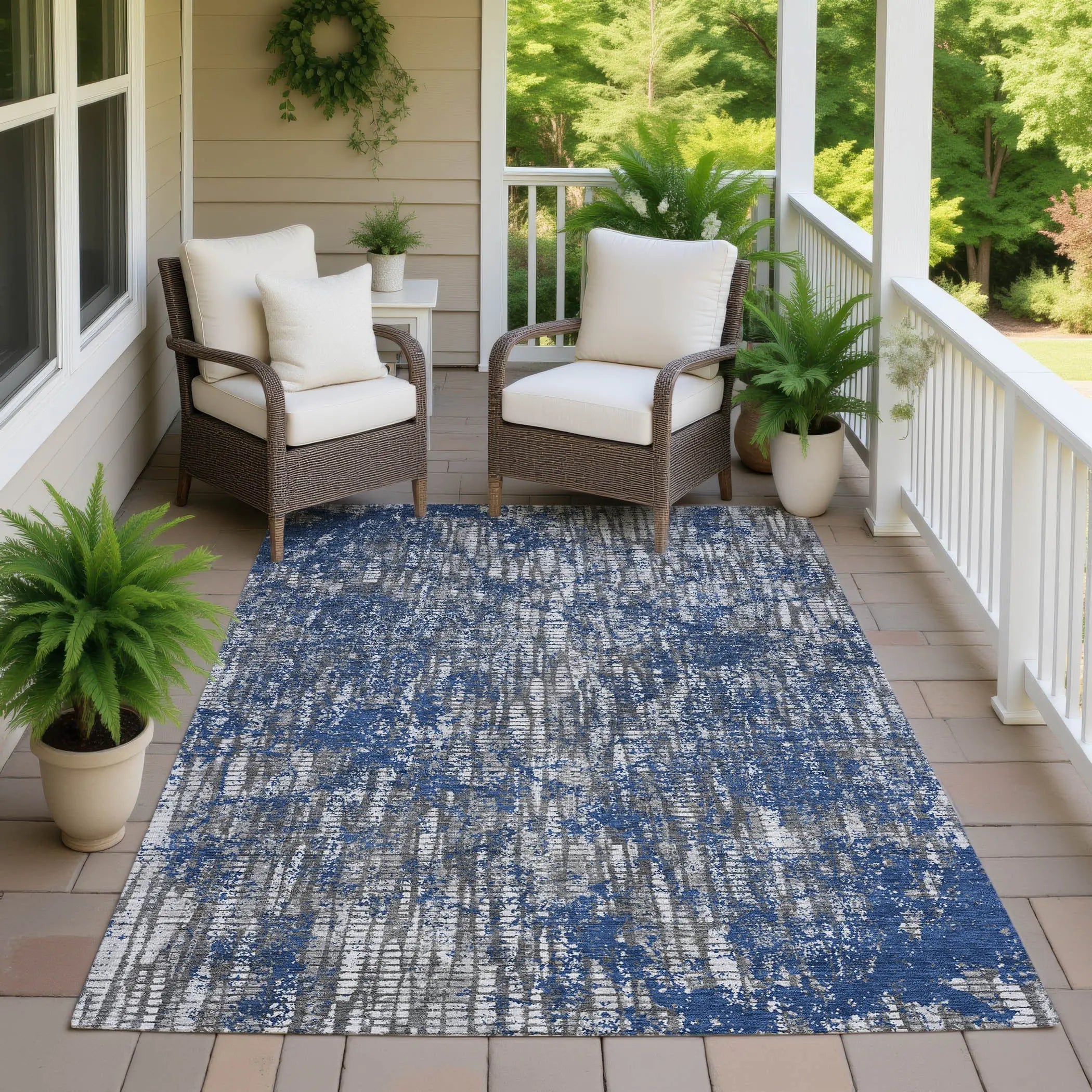 10' X 14' Navy Blue And Khaki Abstract Washable Indoor Outdoor Area Rug Homeroots Outdoor