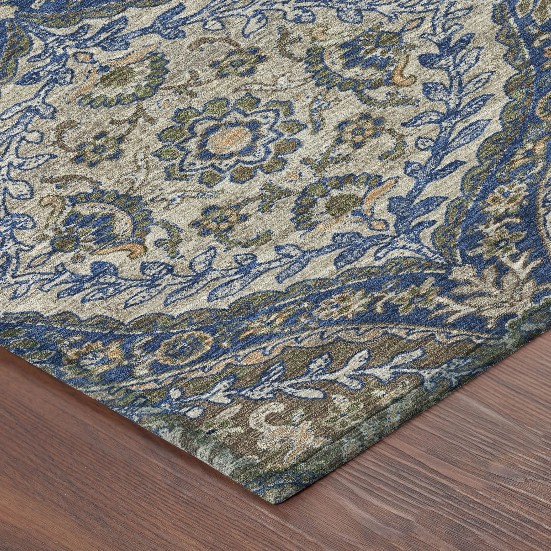 10' X 14' Navy Blue And Linen Ogee Washable Indoor Outdoor Area Rug Homeroots Outdoor