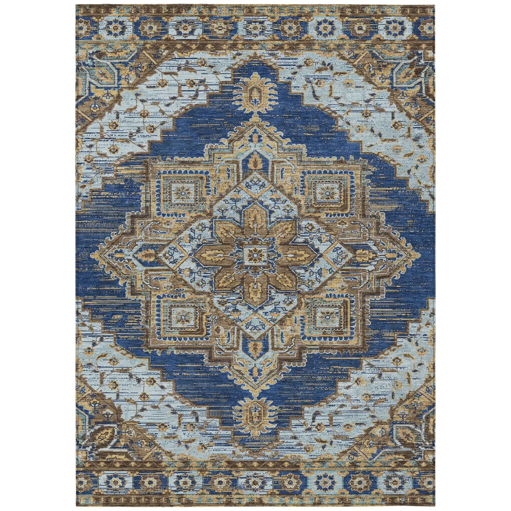 10' X 14' Navy Blue And Linen Oriental Washable Indoor Outdoor Area Rug Homeroots Outdoor