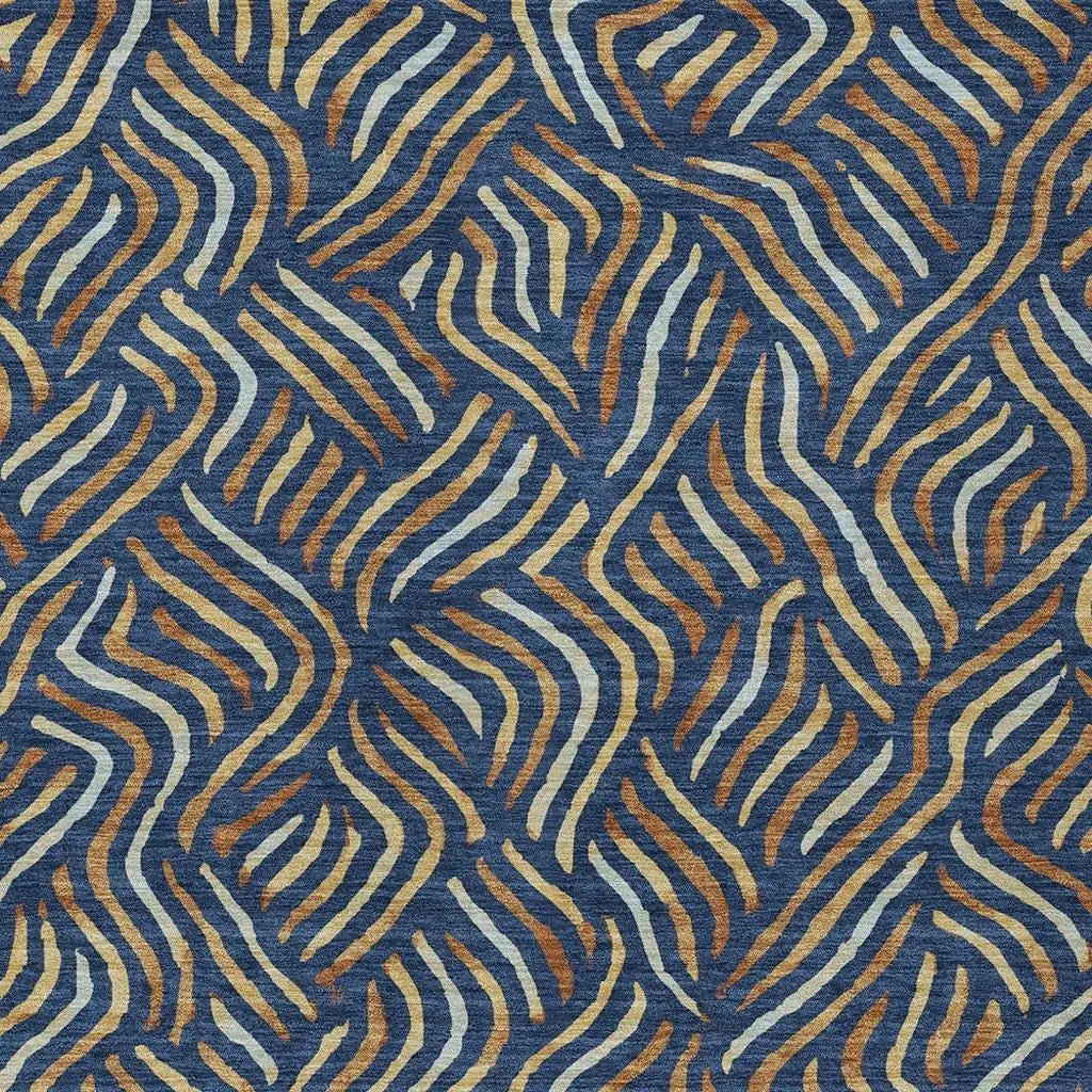 10' X 14' Navy Blue And Orange Abstract Washable Indoor Outdoor Area Rug Homeroots Outdoor