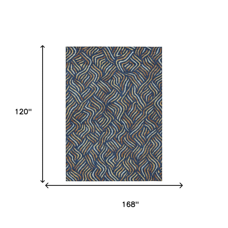 10' X 14' Navy Blue And Orange Abstract Washable Indoor Outdoor Area Rug Homeroots Outdoor