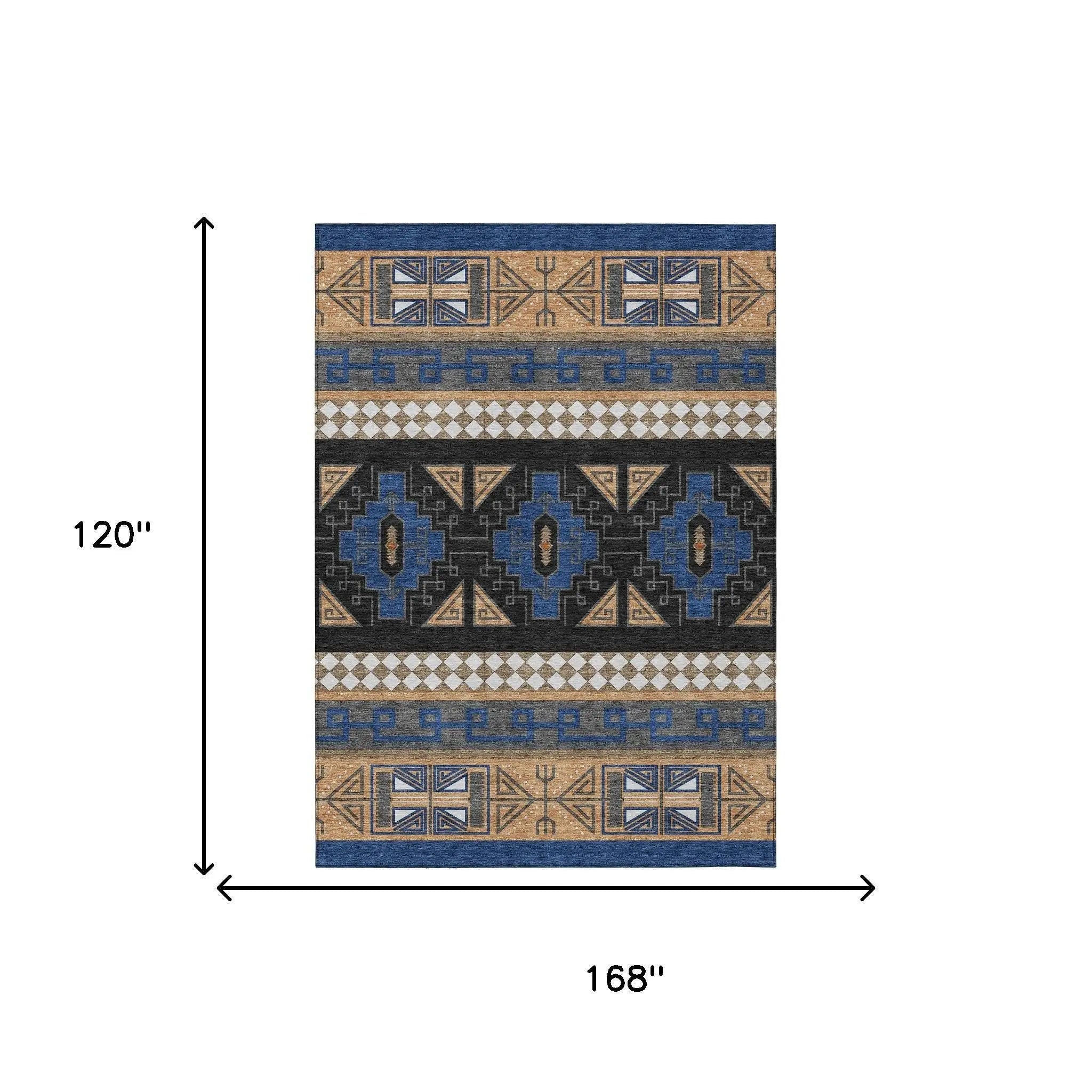 10' X 14' Navy Blue And Salmon Tribal Washable Indoor Outdoor Area Rug Homeroots Outdoor