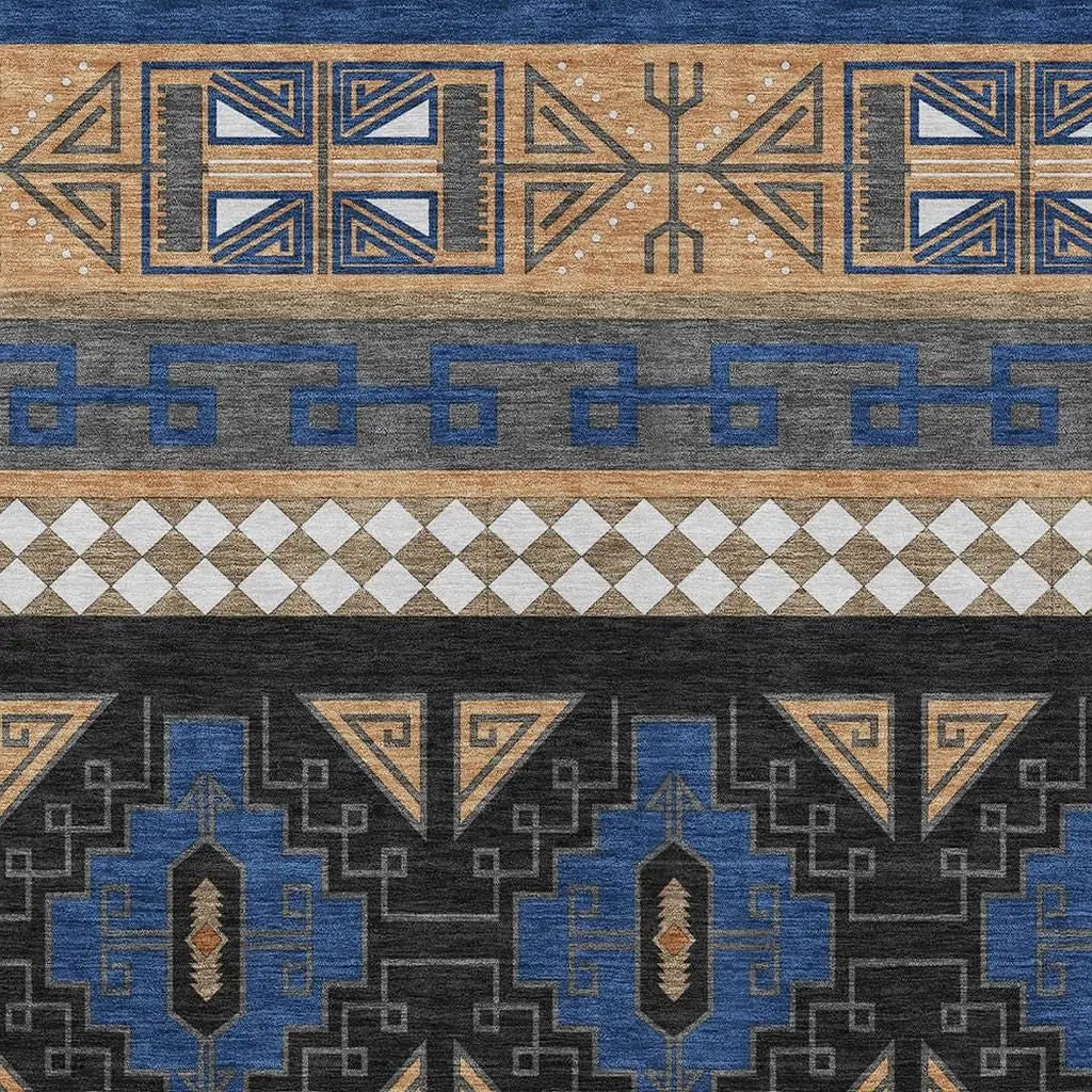10' X 14' Navy Blue And Salmon Tribal Washable Indoor Outdoor Area Rug Homeroots Outdoor
