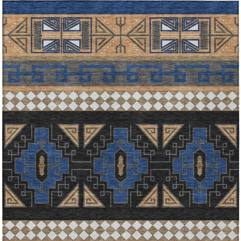10' X 14' Navy Blue And Salmon Tribal Washable Indoor Outdoor Area Rug Homeroots Outdoor