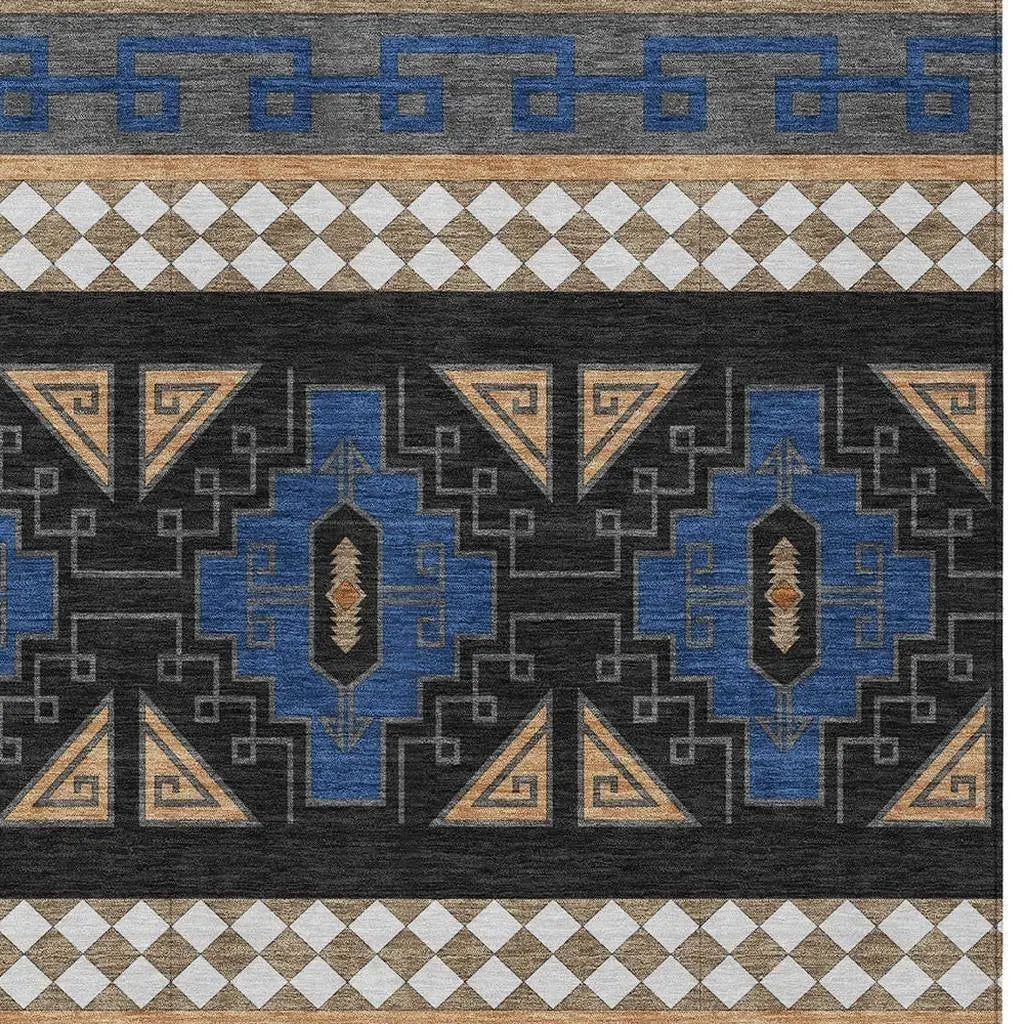 10' X 14' Navy Blue And Salmon Tribal Washable Indoor Outdoor Area Rug Homeroots Outdoor