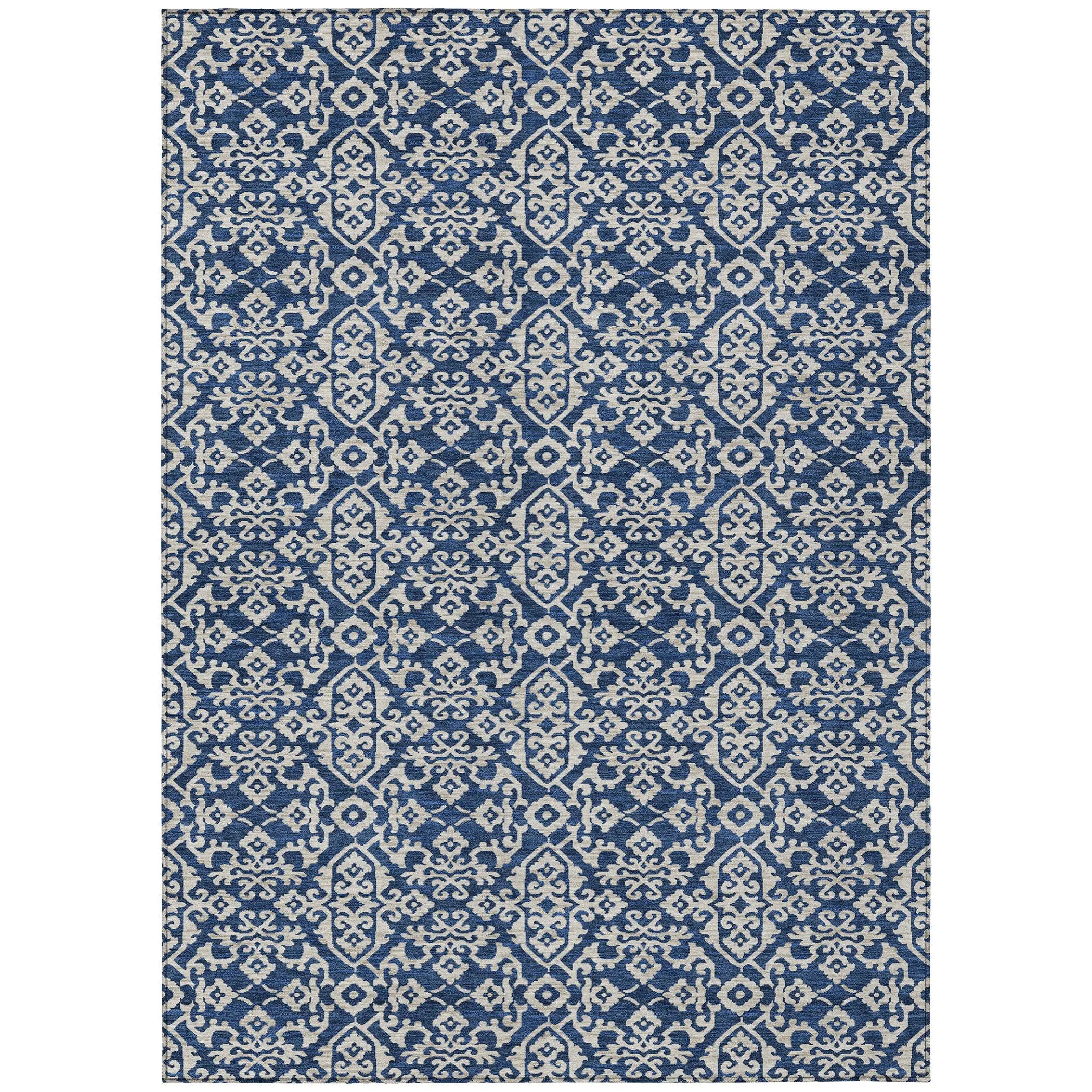 10' X 14' Navy Blue And Silver Oriental Washable Indoor Outdoor Area Rug Homeroots Outdoor