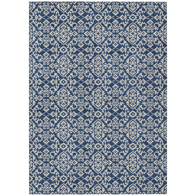 10' X 14' Navy Blue And Silver Oriental Washable Indoor Outdoor Area Rug Homeroots Outdoor