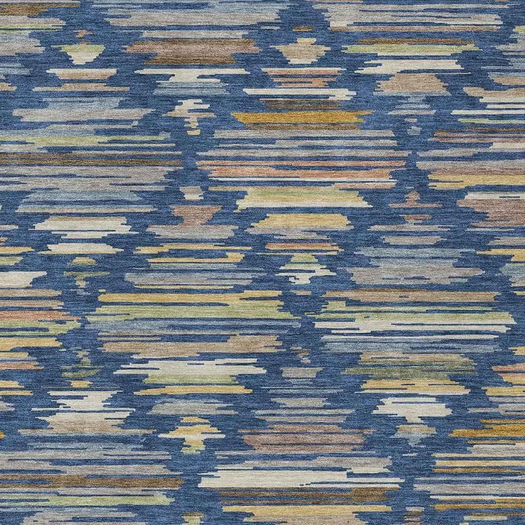 10' X 14' Navy Blue And Silver Southwestern Washable Indoor Outdoor Area Rug Homeroots Outdoor