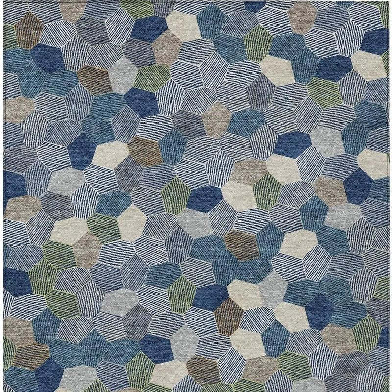 10' X 14' Navy Blue And Sky Blue Geometric Washable Indoor Outdoor Area Rug Homeroots Outdoor