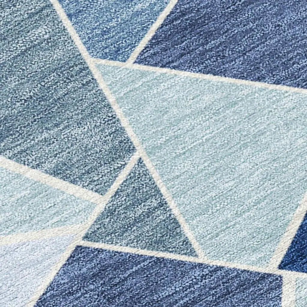 10' X 14' Navy Blue And Sky Blue Geometric Washable Indoor Outdoor Area Rug Homeroots Outdoor