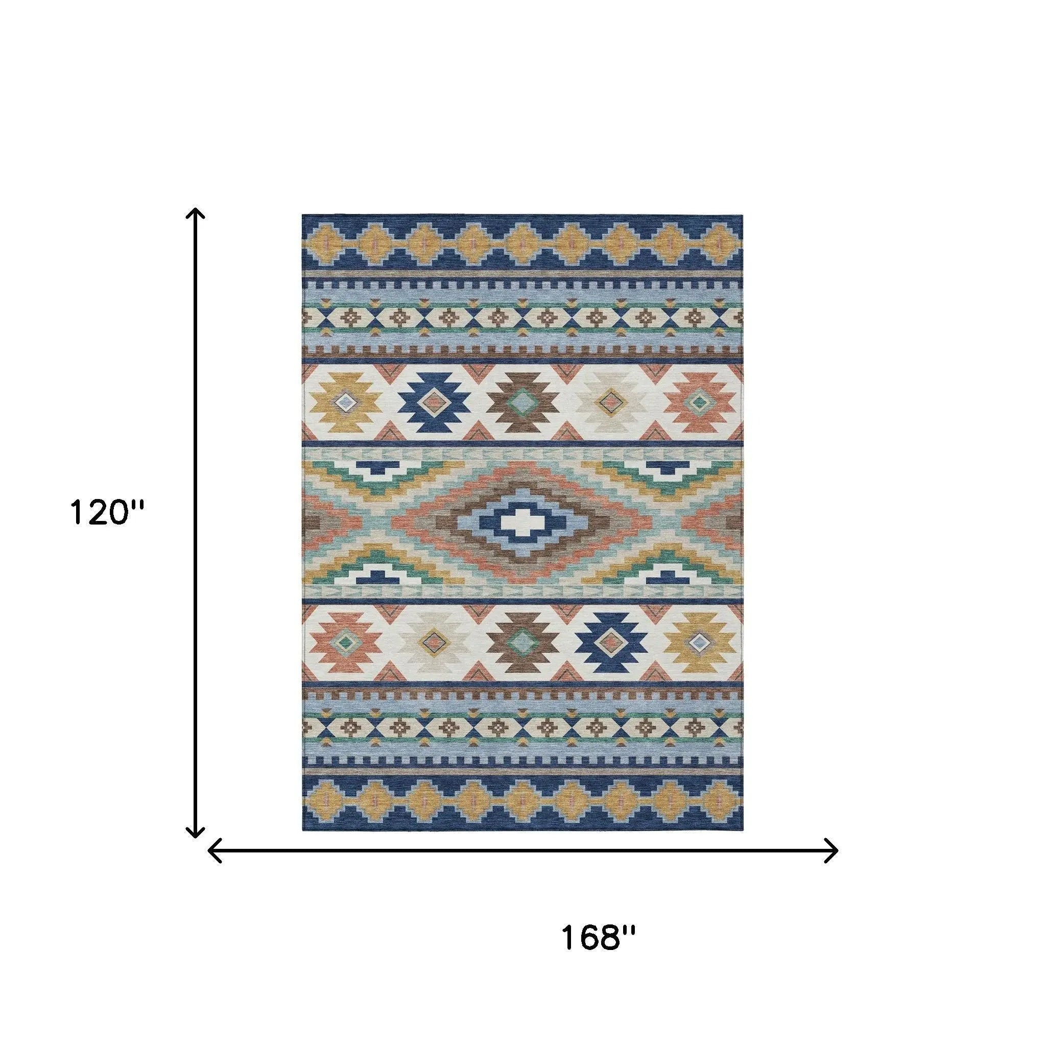 10' X 14' Navy Blue And Sky Blue Southwestern Washable Indoor Outdoor Area Rug Homeroots Outdoor