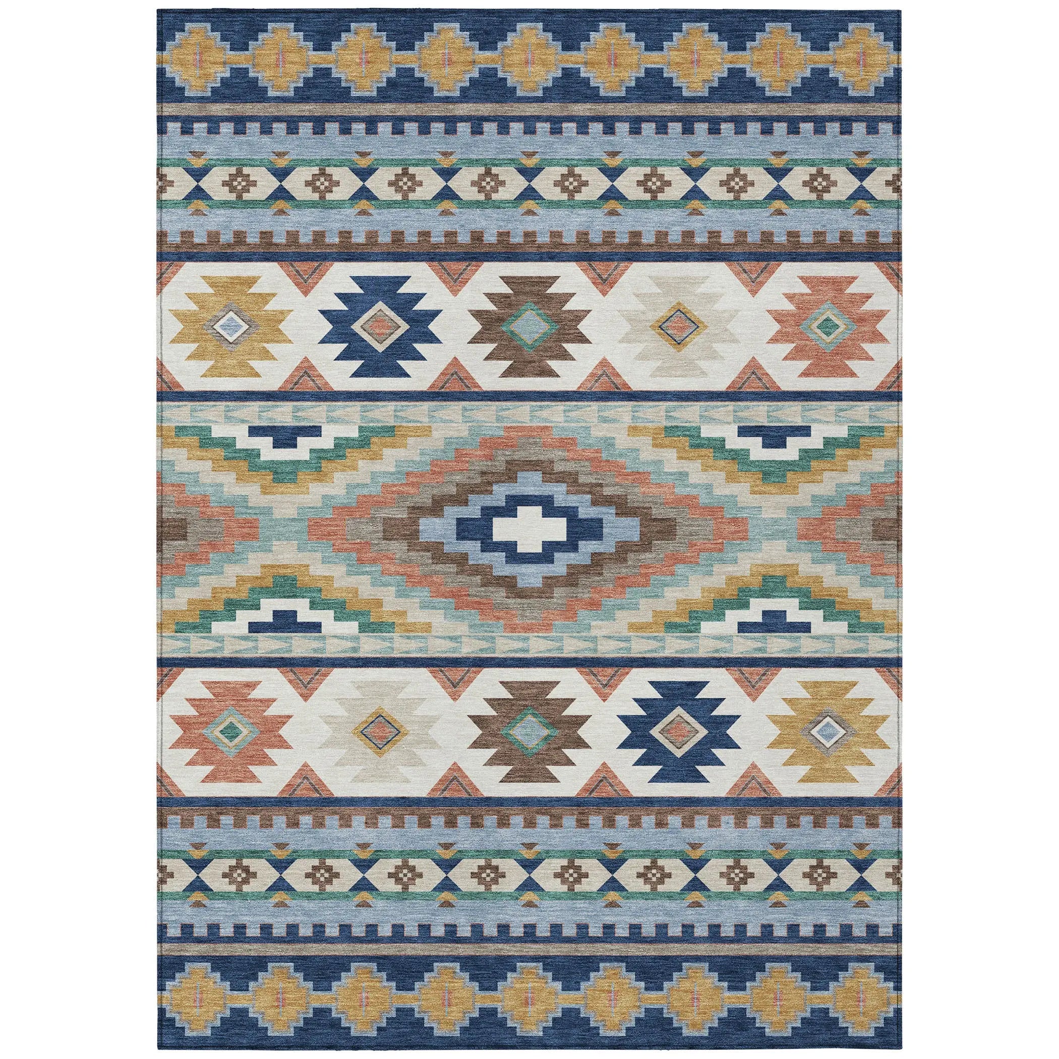 10' X 14' Navy Blue And Sky Blue Southwestern Washable Indoor Outdoor Area Rug Homeroots Outdoor