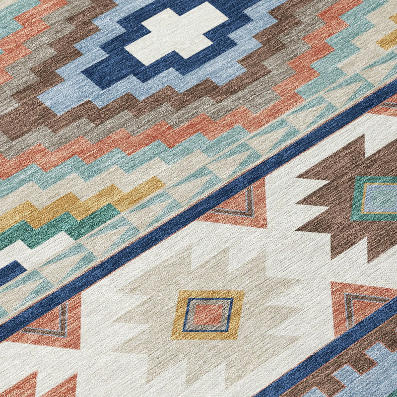 10' X 14' Navy Blue And Sky Blue Southwestern Washable Indoor Outdoor Area Rug Homeroots Outdoor