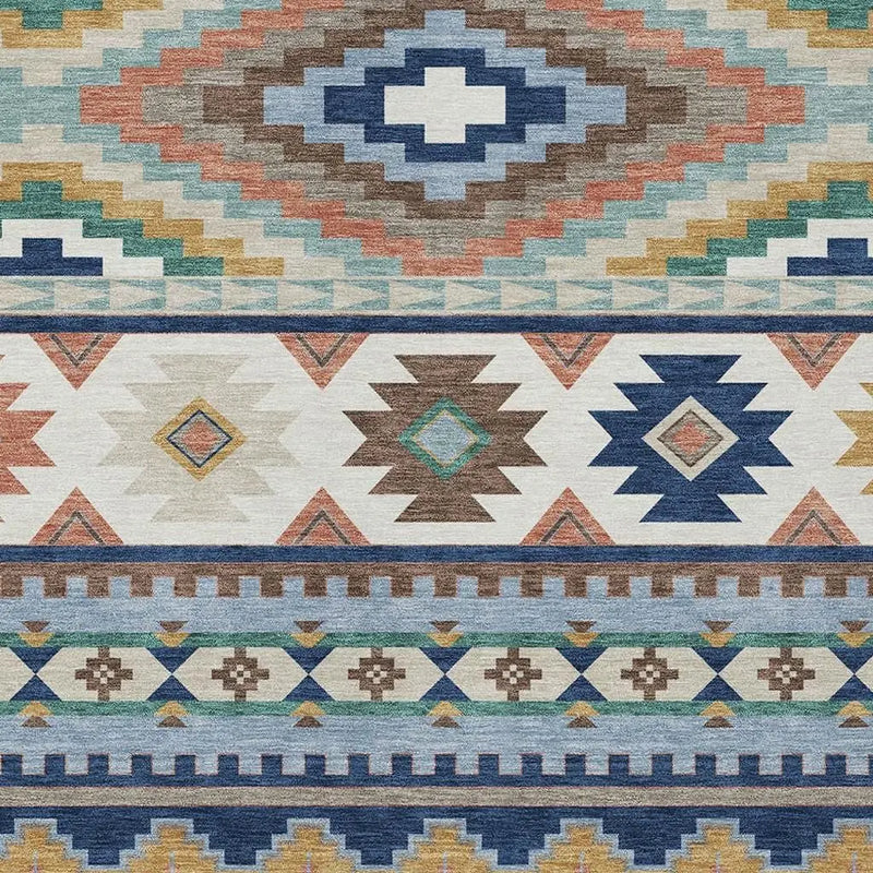 10' X 14' Navy Blue And Sky Blue Southwestern Washable Indoor Outdoor Area Rug Homeroots Outdoor