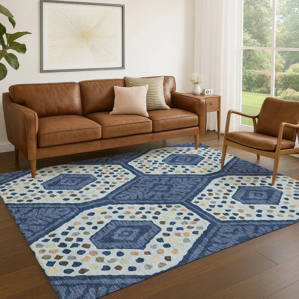 10' X 14' Navy Blue And Sky Blue Tribal Washable Indoor Outdoor Area Rug Homeroots Outdoor