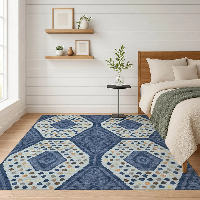 10' X 14' Navy Blue And Sky Blue Tribal Washable Indoor Outdoor Area Rug Homeroots Outdoor