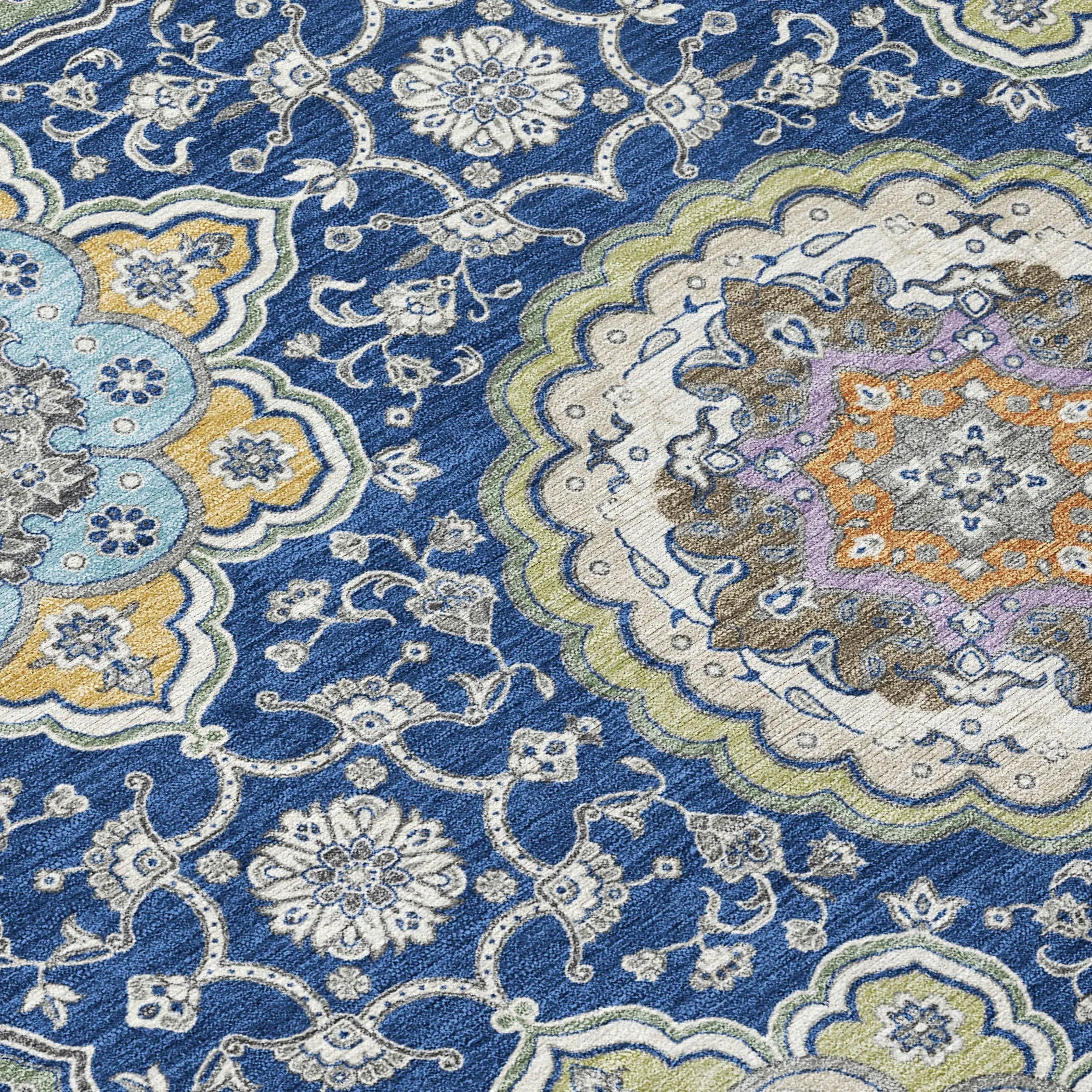 10' X 14' Navy Blue And Taupe Floral Medallion Washable Indoor Outdoor Area Rug Homeroots Outdoor