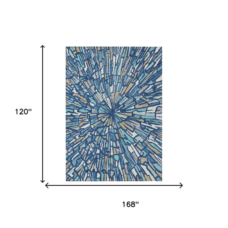 10' X 14' Navy Blue And Teal Blue Abstract Washable Indoor Outdoor Area Rug Homeroots Outdoor