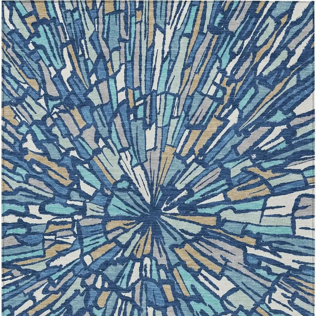 10' X 14' Navy Blue And Teal Blue Abstract Washable Indoor Outdoor Area Rug Homeroots Outdoor