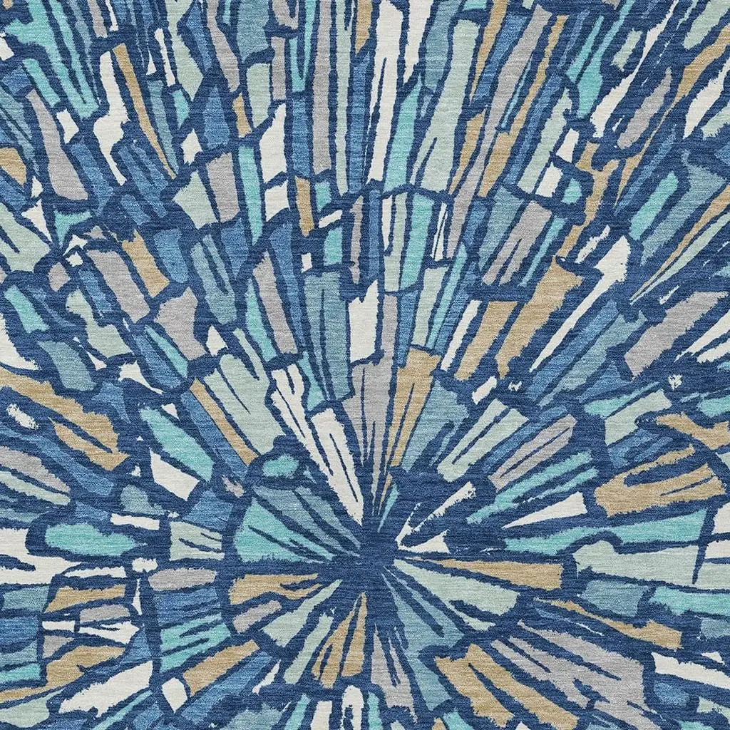 10' X 14' Navy Blue And Teal Blue Abstract Washable Indoor Outdoor Area Rug Homeroots Outdoor