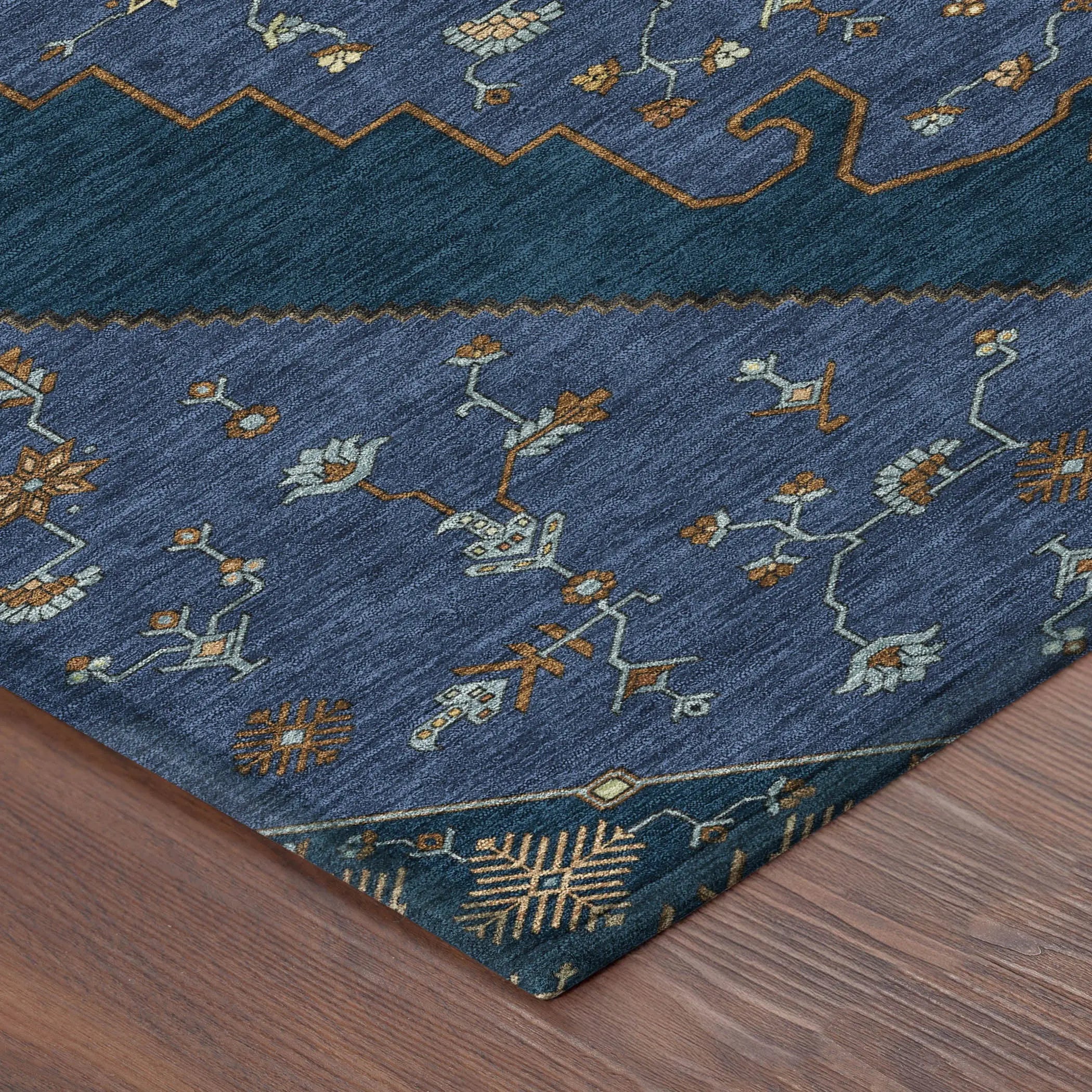 10' X 14' Navy Blue And Teal Blue Geometric Washable Indoor Outdoor Area Rug Homeroots Outdoor