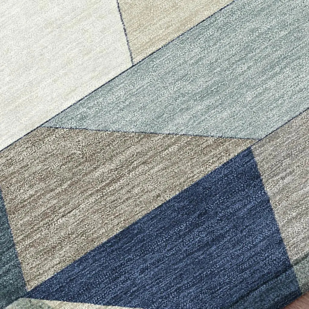 10' X 14' Navy Blue And Teal Blue Geometric Washable Indoor Outdoor Area Rug Homeroots Outdoor