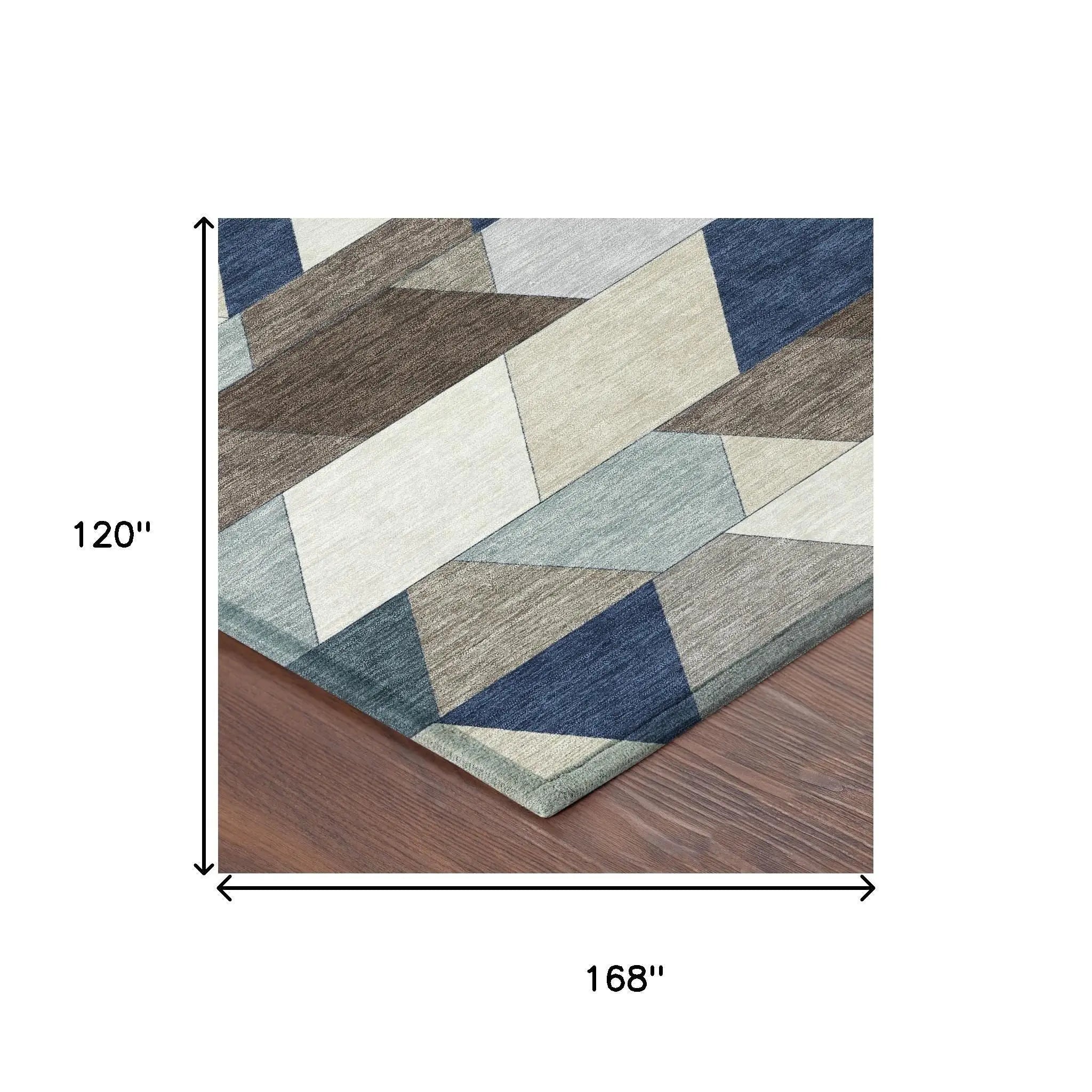 10' X 14' Navy Blue And Teal Blue Geometric Washable Indoor Outdoor Area Rug Homeroots Outdoor