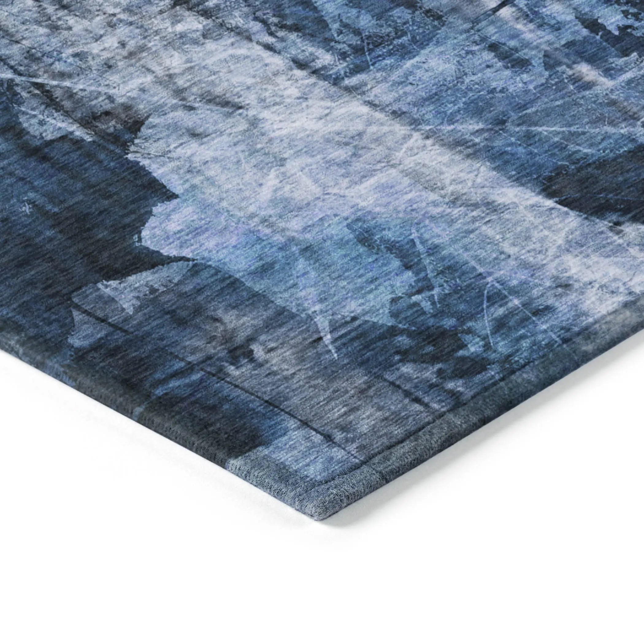 10' X 14' Navy Blue Floral Washable Non Skid Indoor Outdoor Area Rug - GreatEagleInc