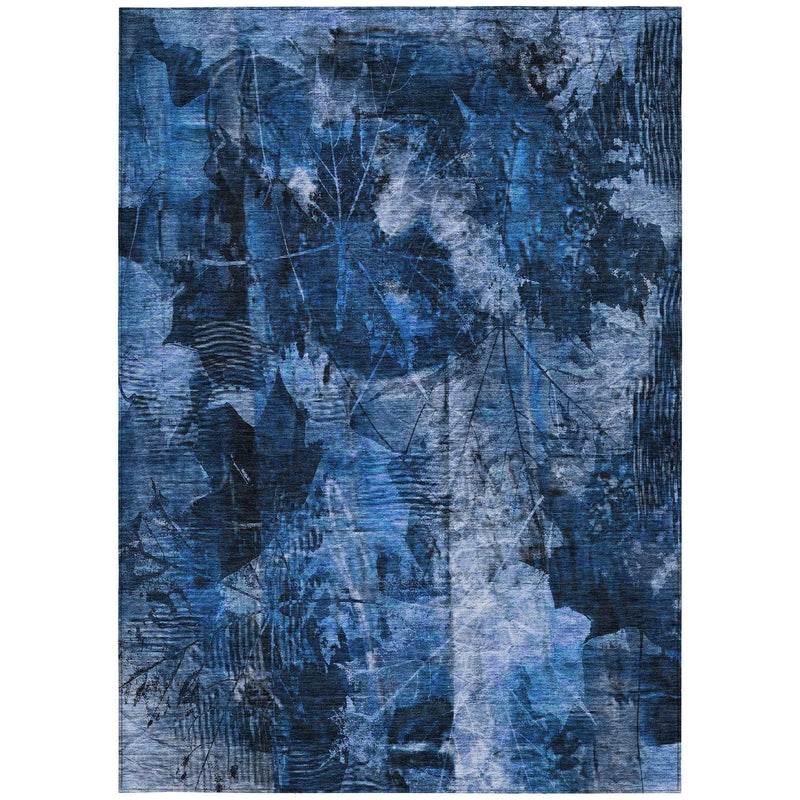 10' X 14' Navy Blue Floral Washable Non Skid Indoor Outdoor Area Rug - GreatEagleInc
