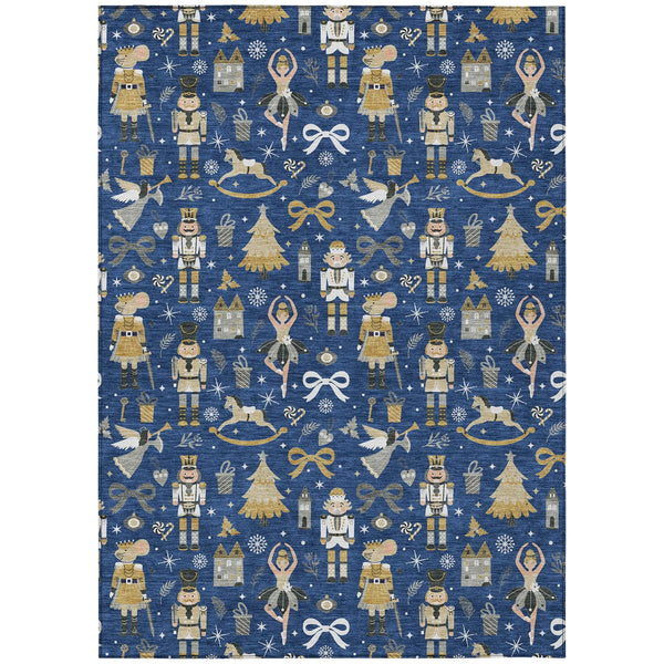 10' X 14' Navy Blue Gold Black And Gray Village House Washable Indoor Outdoor Area Rug Homeroots Outdoor