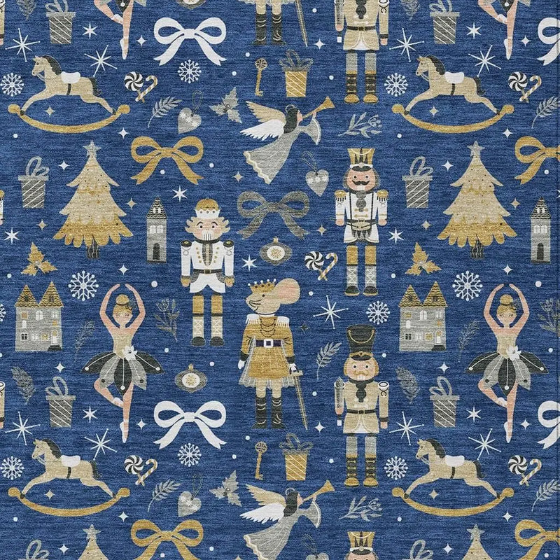 10' X 14' Navy Blue Gold Black And Gray Village House Washable Indoor Outdoor Area Rug Homeroots Outdoor