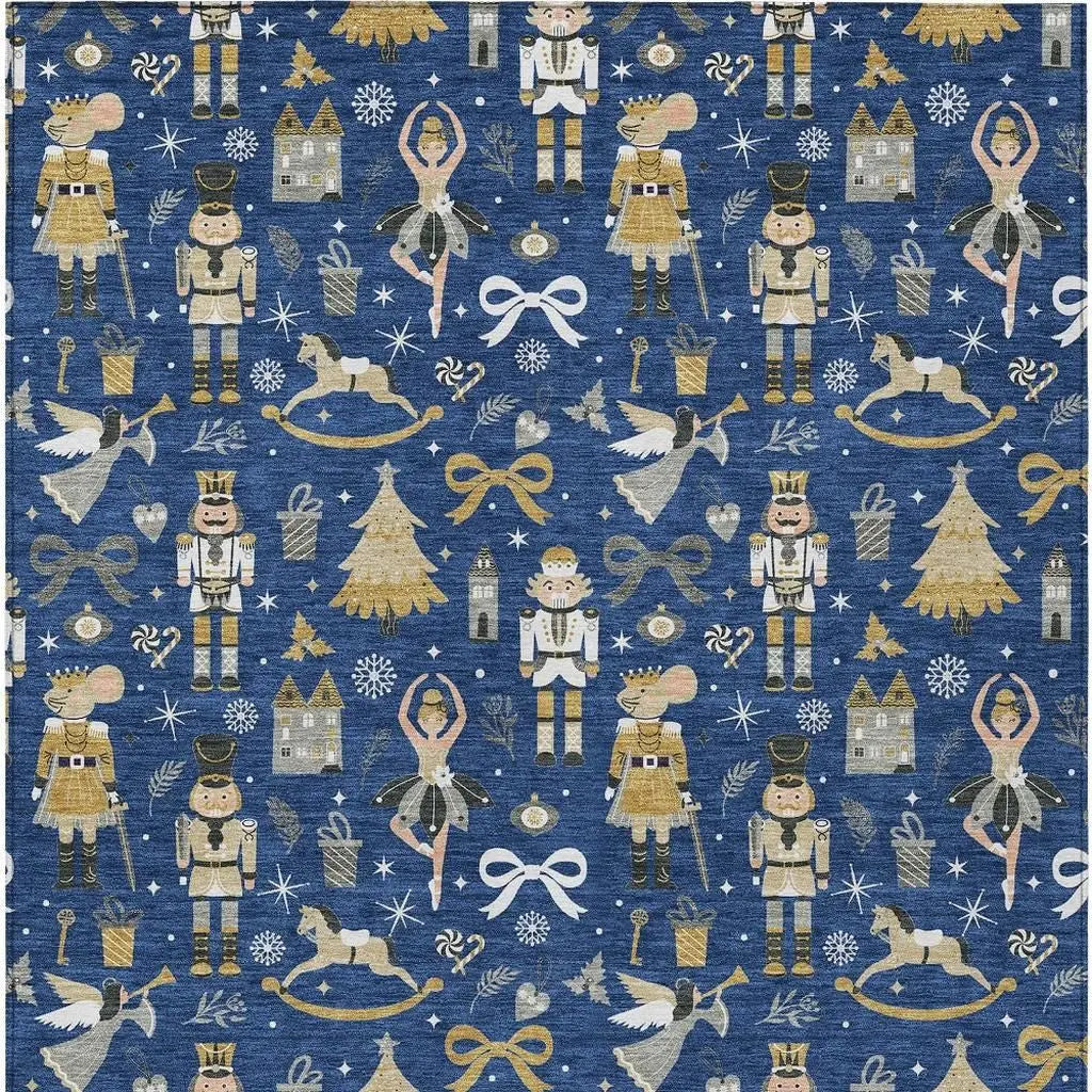 10' X 14' Navy Blue Gold Black And Gray Village House Washable Indoor Outdoor Area Rug Homeroots Outdoor
