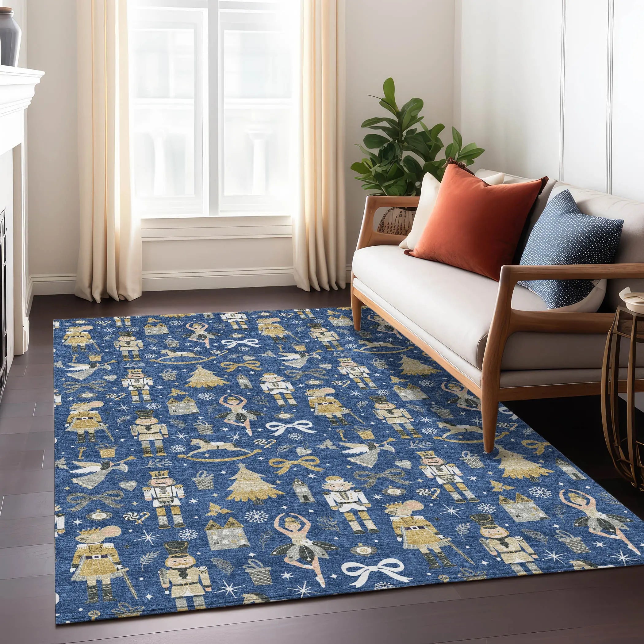 10' X 14' Navy Blue Gold Black And Gray Village House Washable Indoor Outdoor Area Rug Homeroots Outdoor