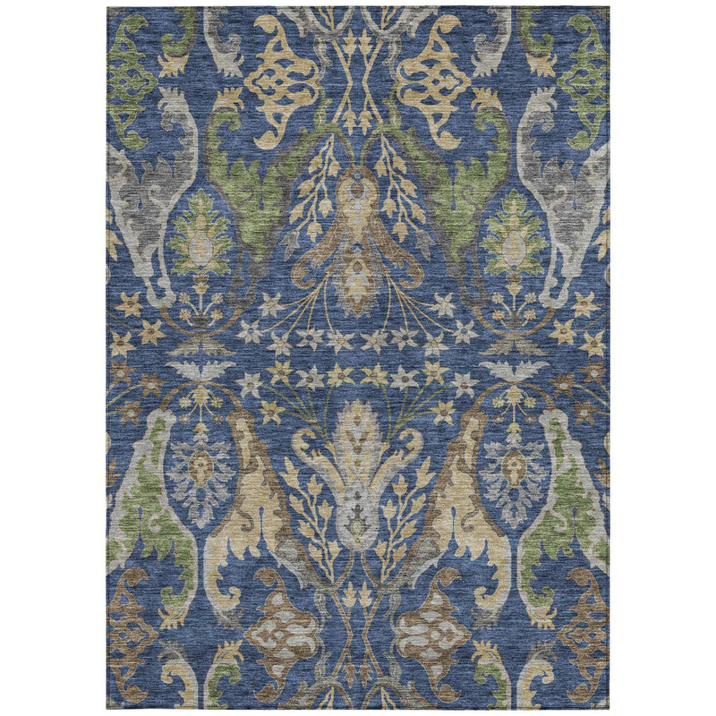 10' X 14' Navy Blue Green And Brown Floral Washable Indoor Outdoor Area Rug - GreatEagleInc