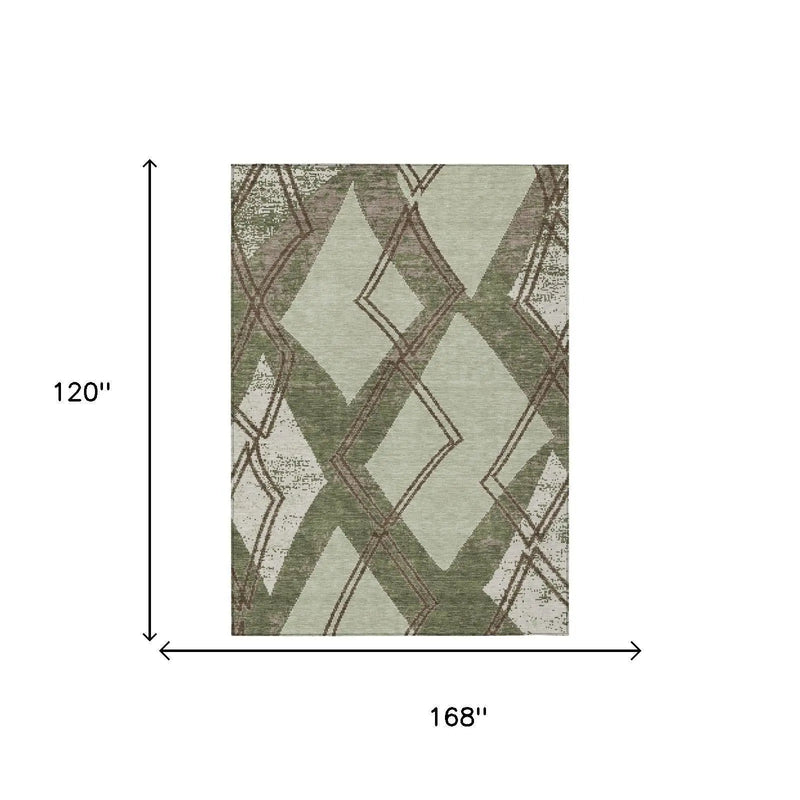 10' X 14' Olive Green And Beige Geometric Washable Indoor Outdoor Area Rug Homeroots Outdoor