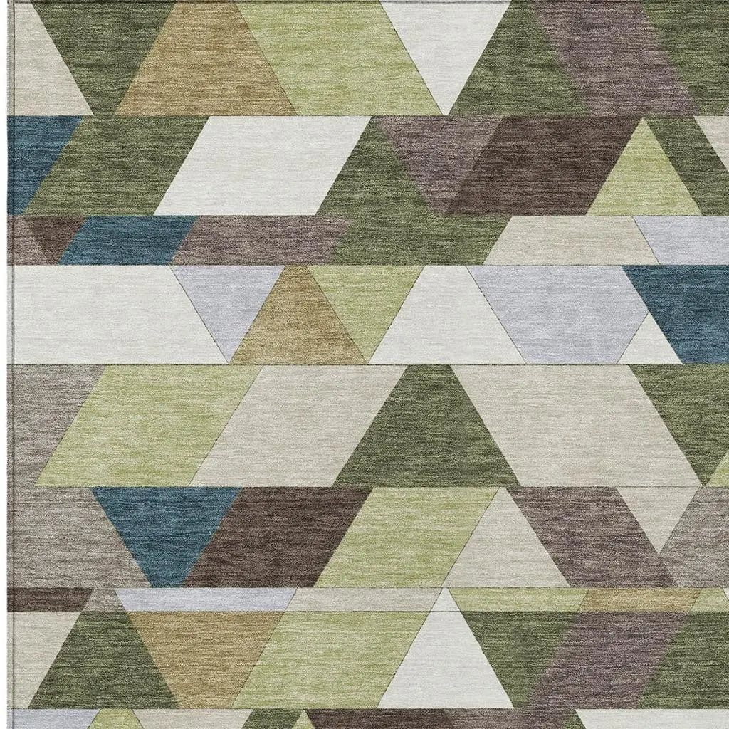 10' X 14' Olive Green And Beige Geometric Washable Indoor Outdoor Area Rug Homeroots Outdoor