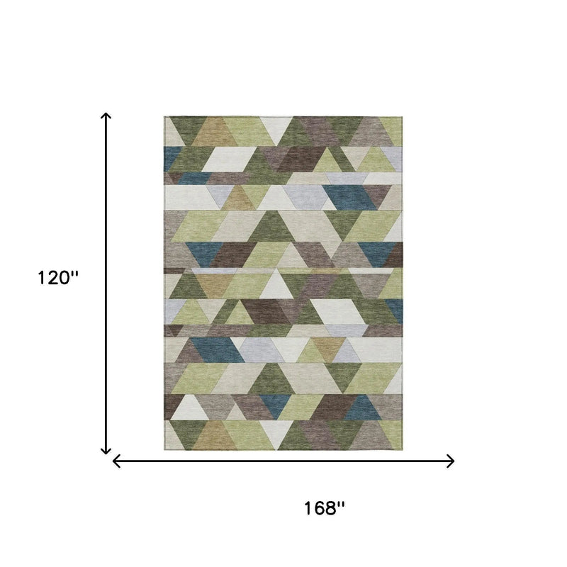 10' X 14' Olive Green And Beige Geometric Washable Indoor Outdoor Area Rug Homeroots Outdoor