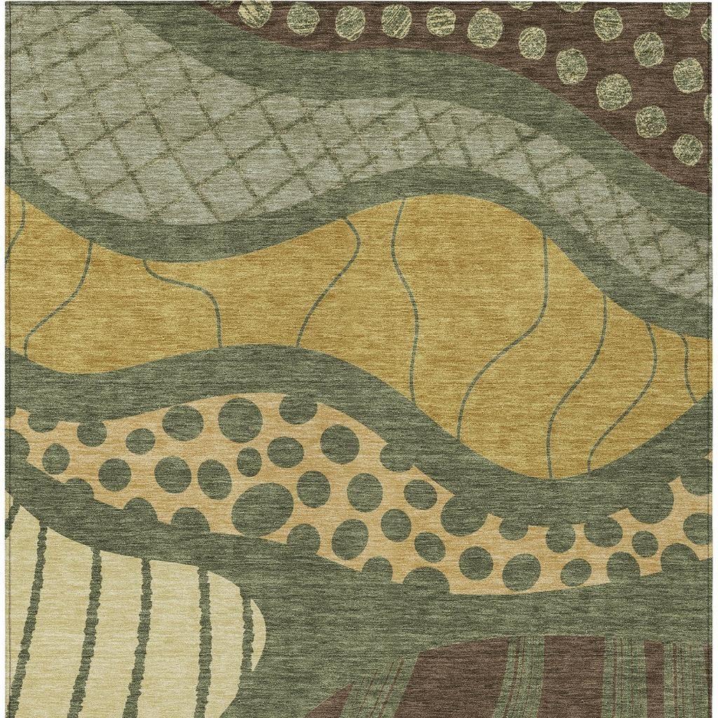 10' X 14' Olive Green And Blue Abstract Washable Indoor Outdoor Area Rug Homeroots Outdoor