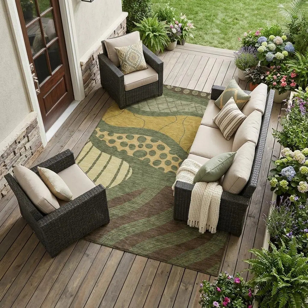 10' X 14' Olive Green And Blue Abstract Washable Indoor Outdoor Area Rug Homeroots Outdoor