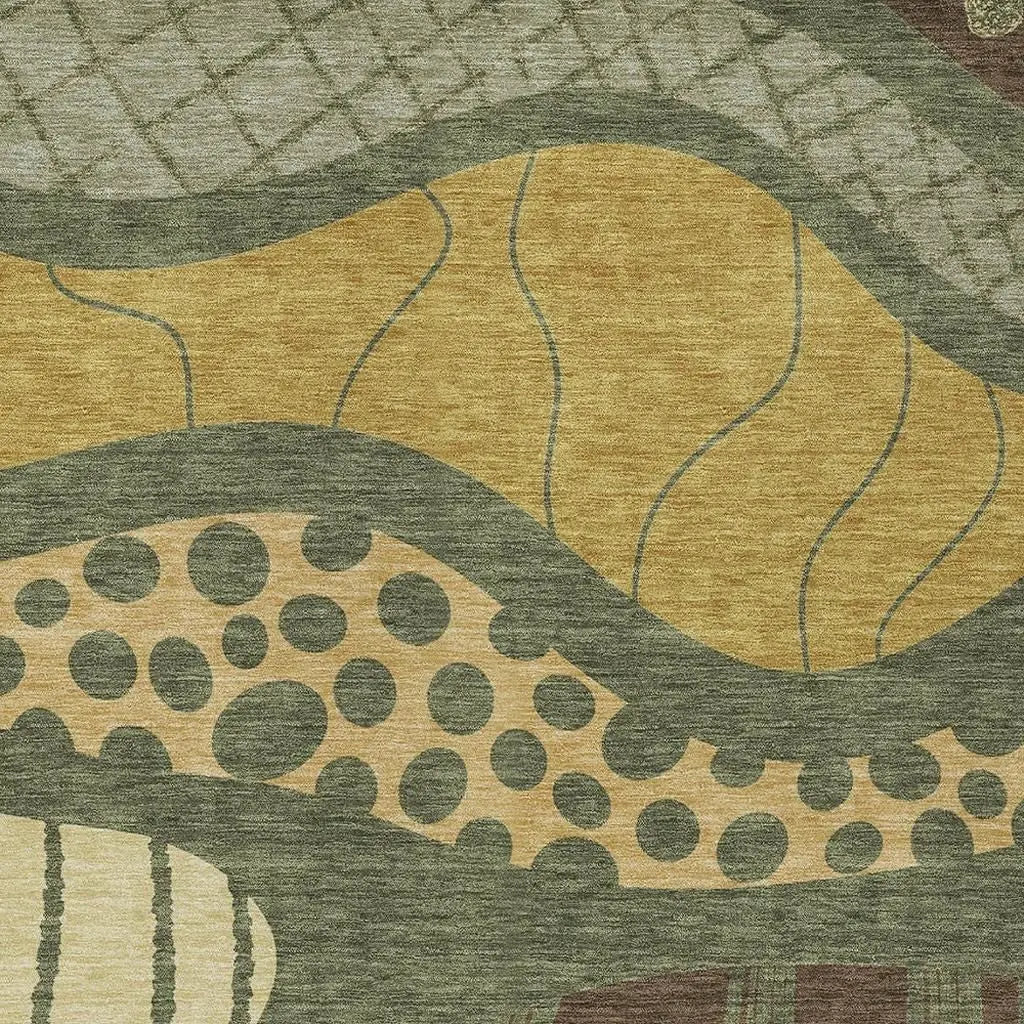 10' X 14' Olive Green And Blue Abstract Washable Indoor Outdoor Area Rug Homeroots Outdoor