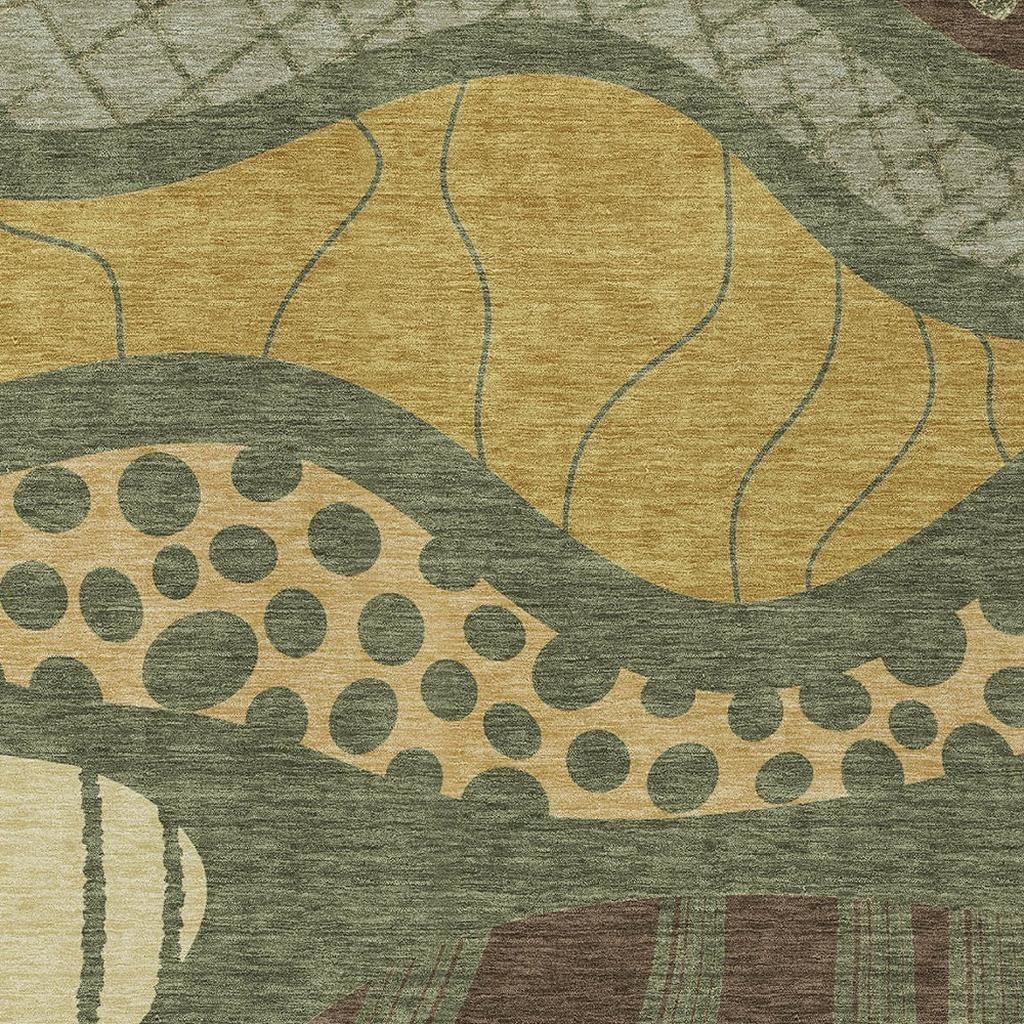 10' X 14' Olive Green And Blue Abstract Washable Indoor Outdoor Area Rug Homeroots Outdoor