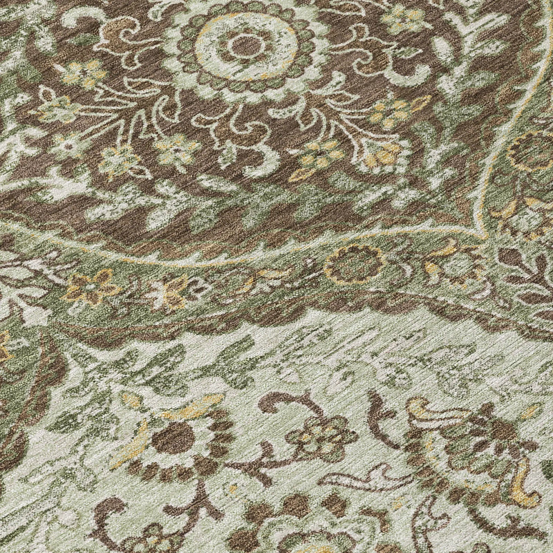 10' X 14' Olive Green And Blue Ogee Washable Indoor Outdoor Area Rug Homeroots Outdoor