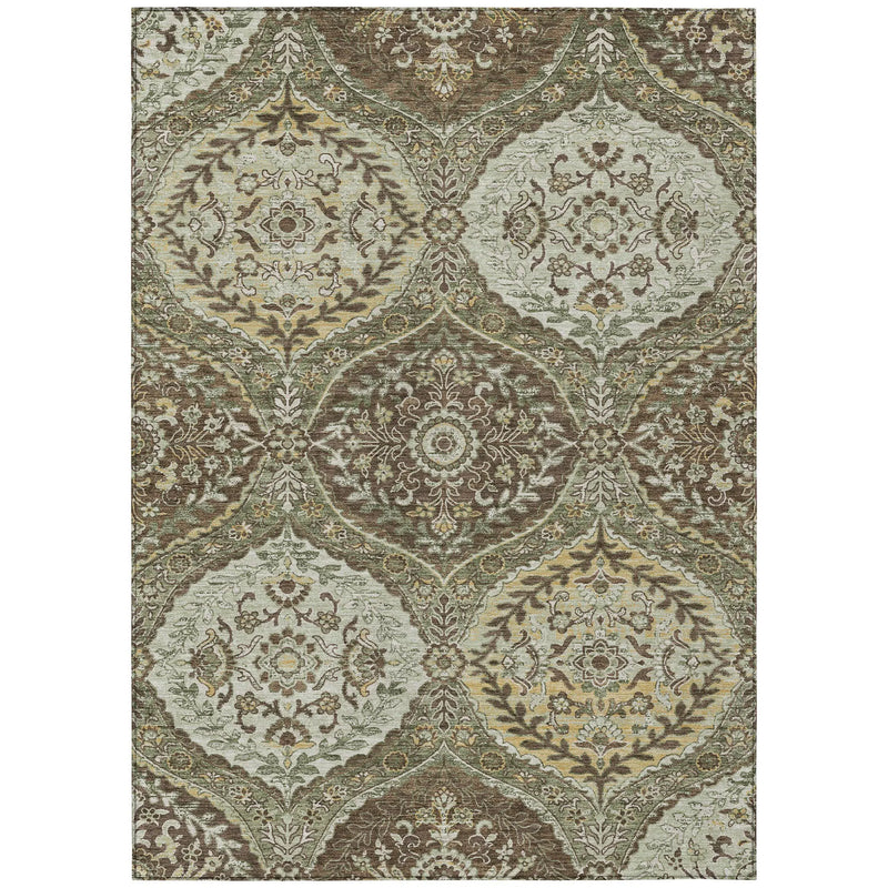 10' X 14' Olive Green And Blue Ogee Washable Indoor Outdoor Area Rug Homeroots Outdoor