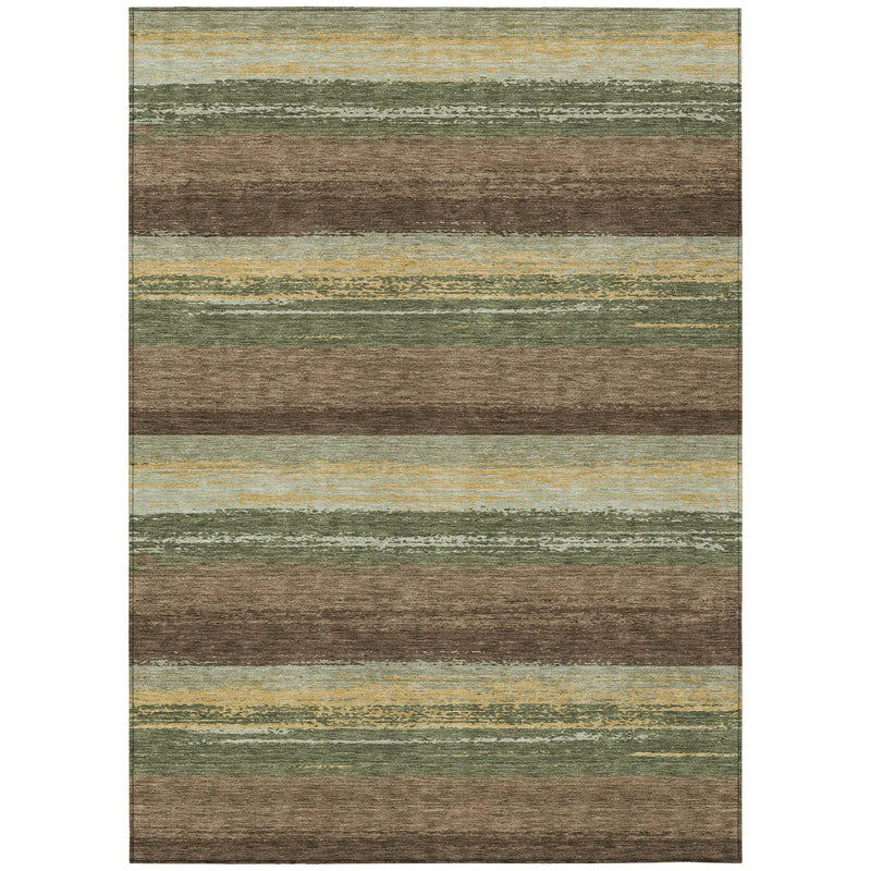 10' X 14' Olive Green And Blue Striped Washable Indoor Outdoor Area Rug Homeroots Outdoor