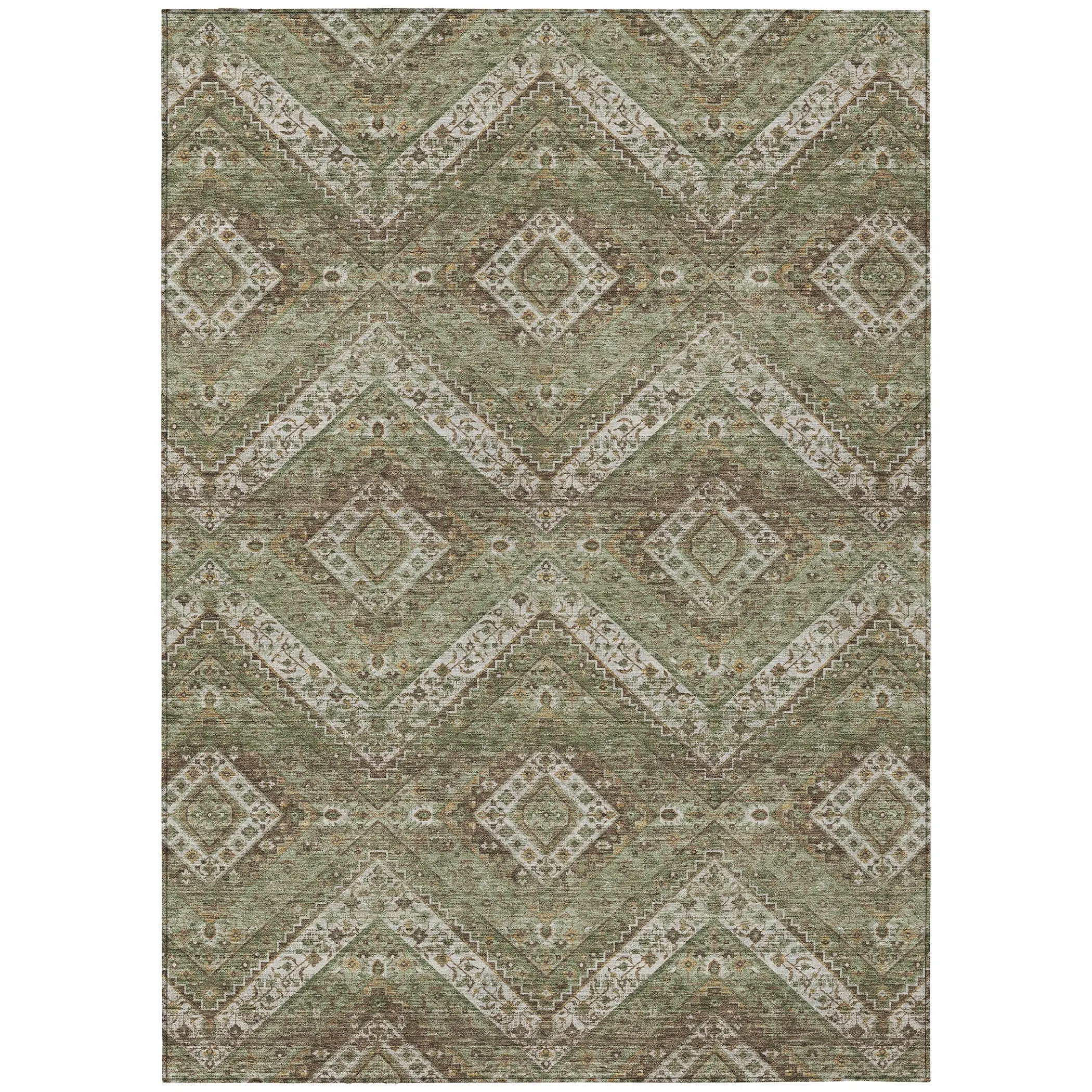 10' X 14' Olive Green And Blue Tribal Washable Indoor Outdoor Area Rug Homeroots Outdoor