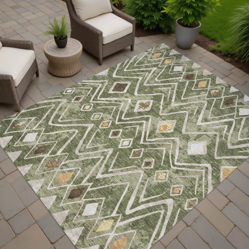 10' X 14' Olive Green And Brown Geometric Washable Indoor Outdoor Area Rug Homeroots Outdoor