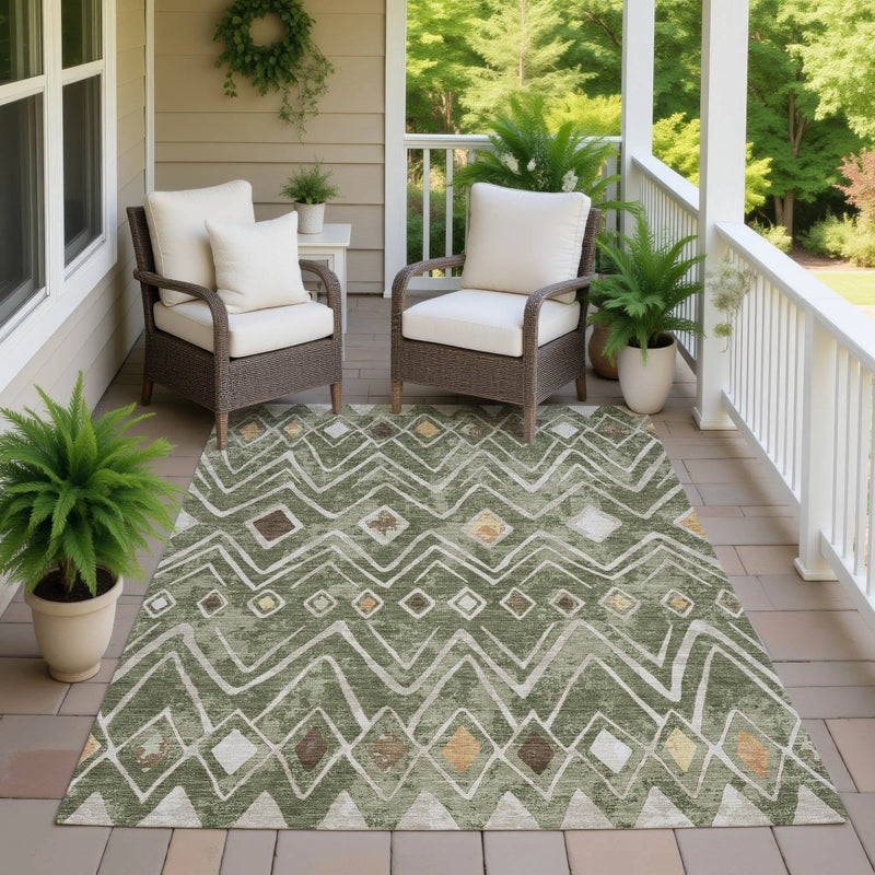 10' X 14' Olive Green And Brown Geometric Washable Indoor Outdoor Area Rug Homeroots Outdoor