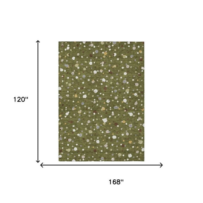 10' X 14' Olive Green And Brown Geometric Washable Indoor Outdoor Area Rug Homeroots Outdoor