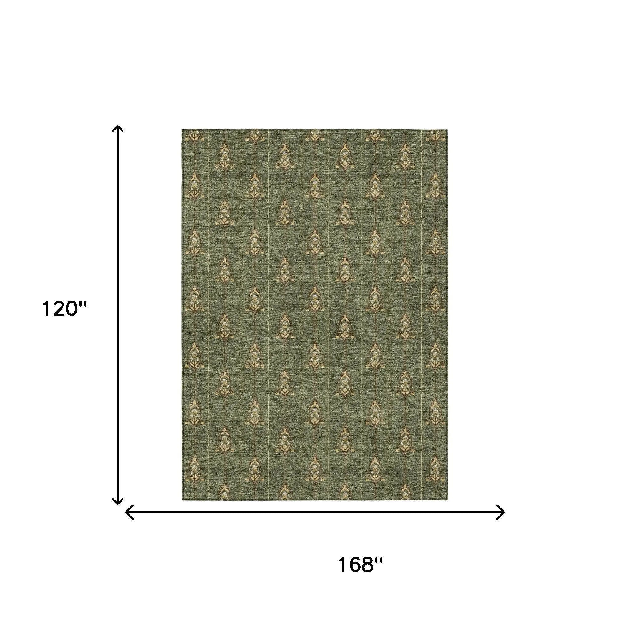 10' X 14' Olive Green And Brown Geometric Washable Indoor Outdoor Area Rug Homeroots Outdoor