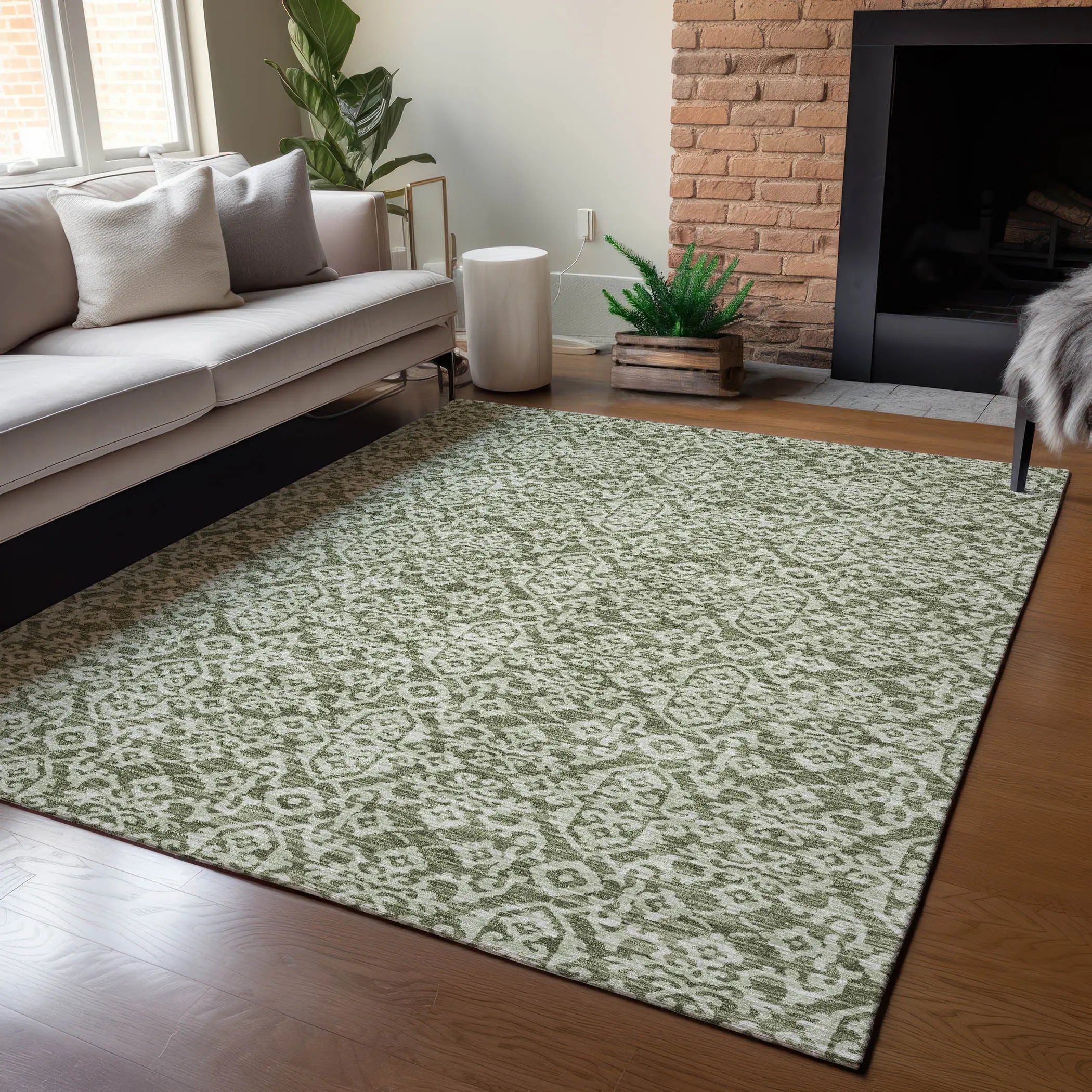 10' X 14' Olive Green And Brown Oriental Washable Indoor Outdoor Area Rug Homeroots Outdoor